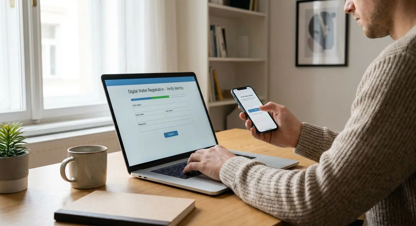 Registrace a nastavení účtu digitální peněženky na notebooku a mobilu