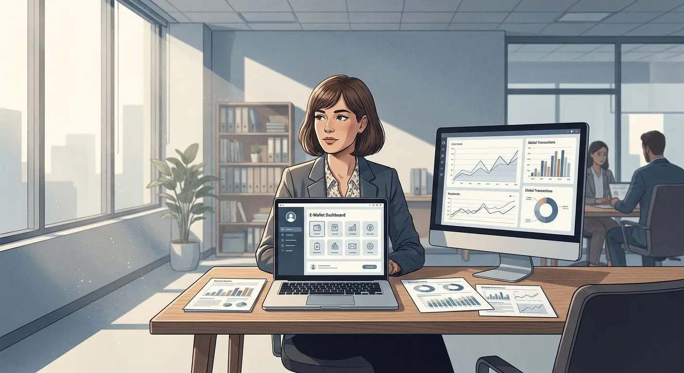 Autorská ilustrace analytika platebních metod u počítače