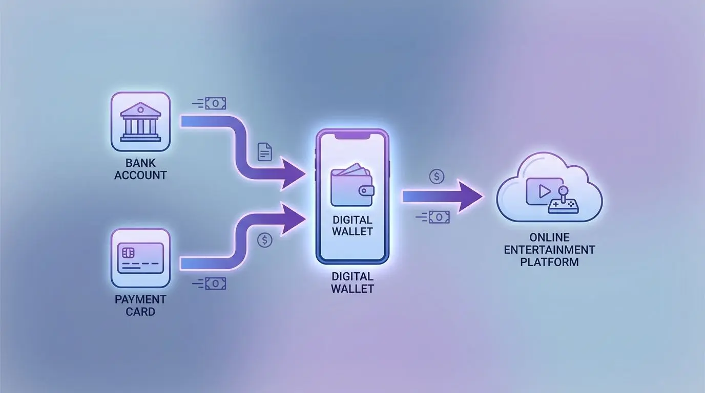 Schéma toku peněz z banky přes Skrill do online casina