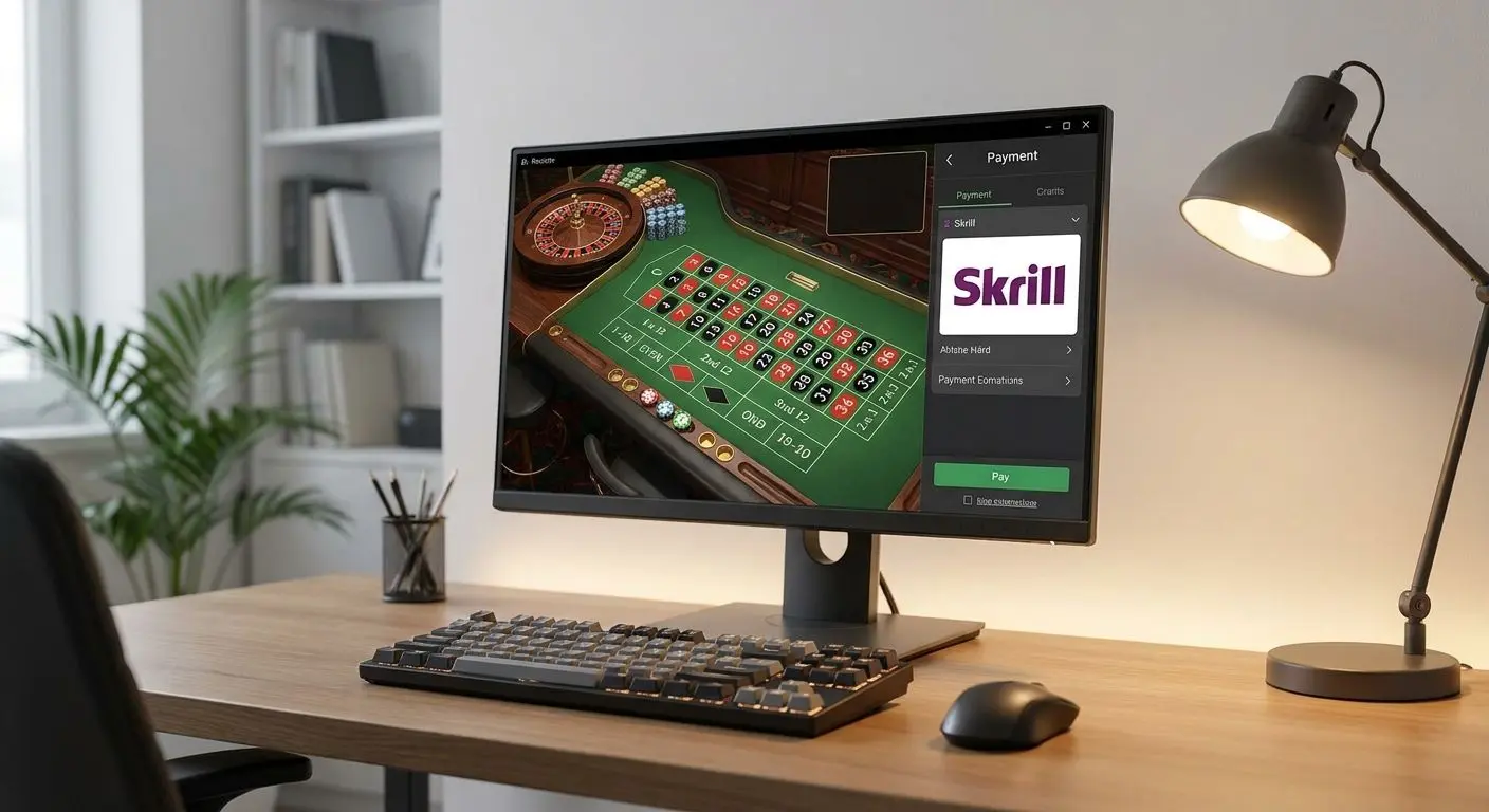 Online ruleta na počítači s logem Skrill jako platební možností