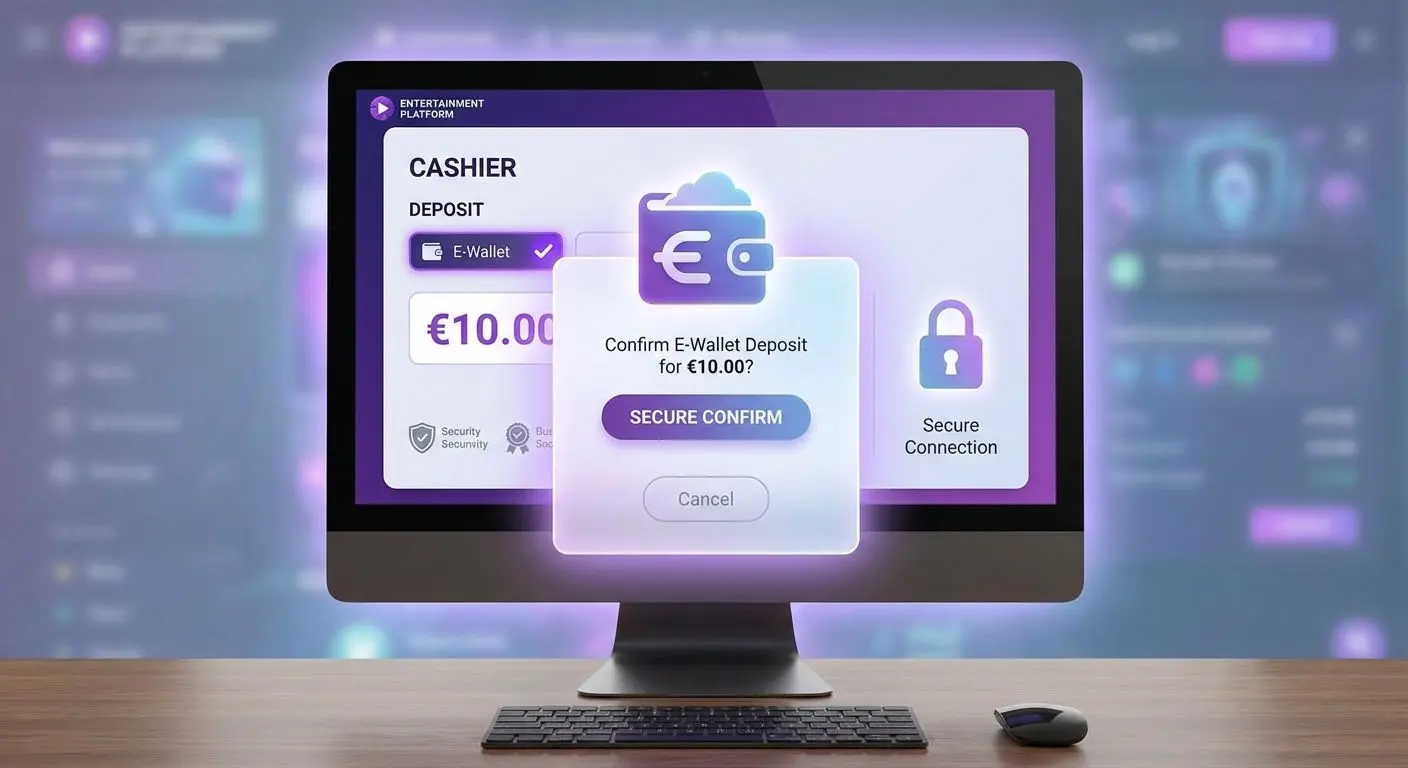 Pokladna online herní platformy se zvolenou peněženkou a částkou 10 €