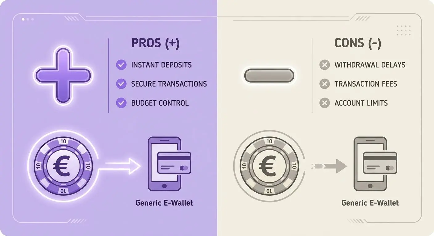 Infografika plusů a mínusů e-peněženky pro vklad 10 €